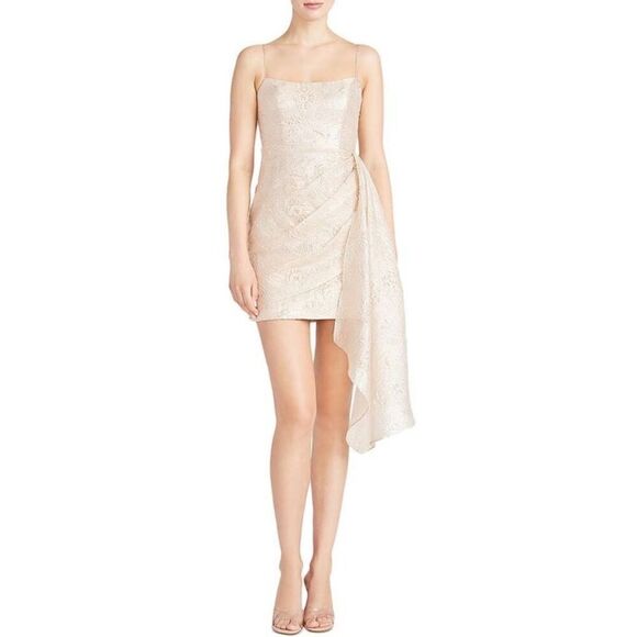ML Monique Lhuillier Womens Beige Faux Wrap Mini Cocktail Party Dress NWT $495 - Picture 2 of 4